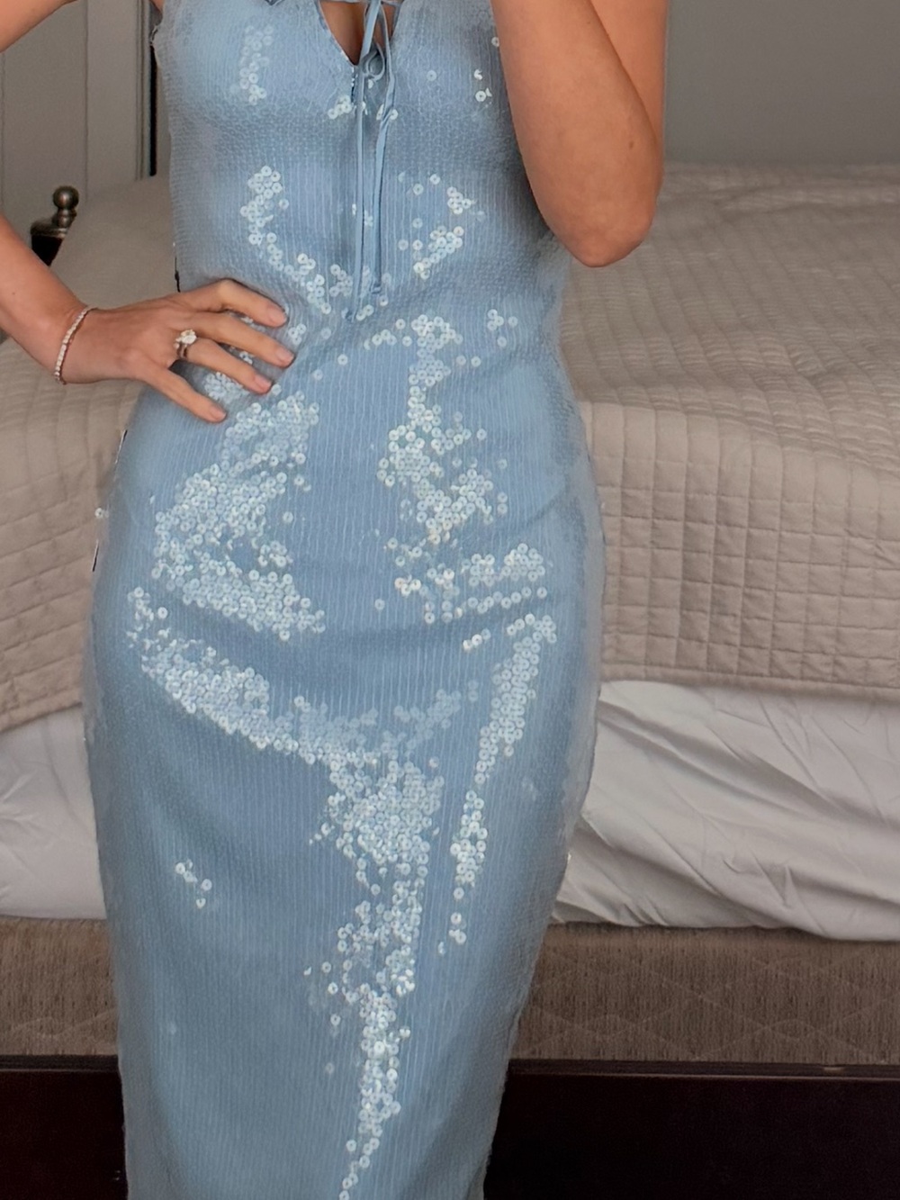 Light Blue Sequin Midi Dress - Women's